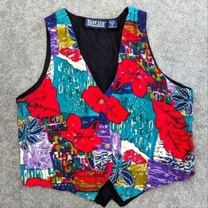 Vintage colorful floral beaded vest size Large